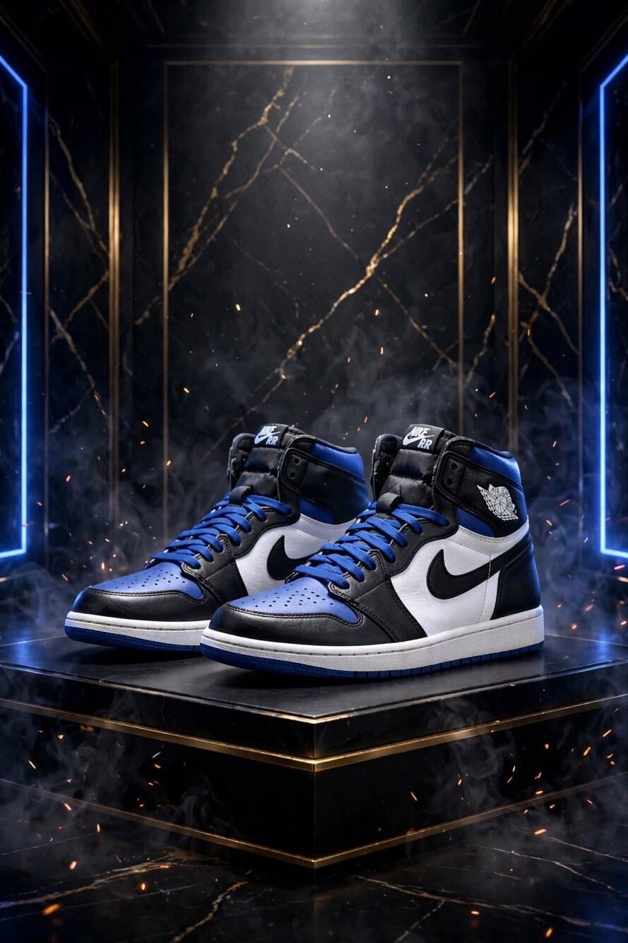 Size 10.5 - Jordan 1 High OG Royal Toe 555088-041 Black White Game Royal 2020